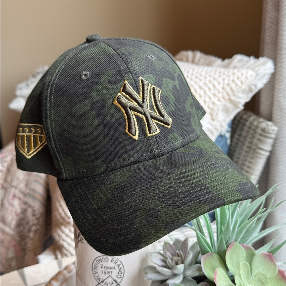 New Era Green Camouflage Cap with Gold Accents